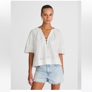 Madewell white poplin cotton lace up boxy top blouse size XS new